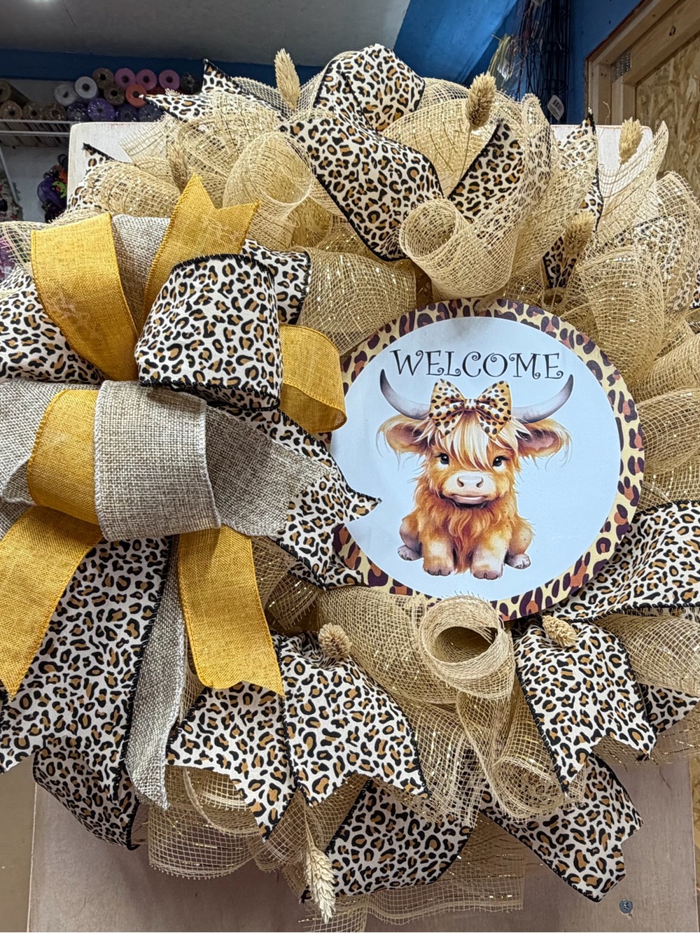 Leopard Print Burlap Welcome Wreath